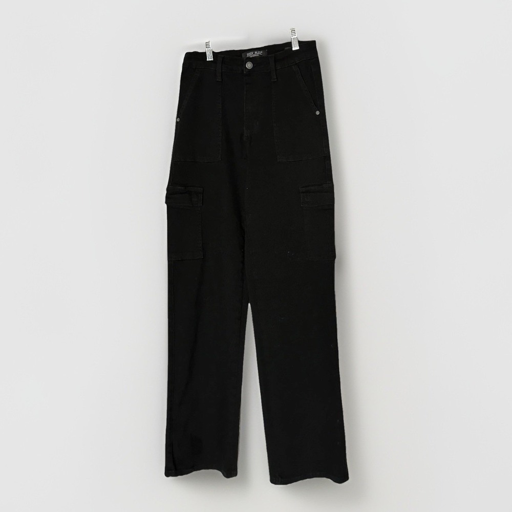 Judy‎ Blue Black Cargo Wide Leg Jeans Womens 7/28 High Rise 33" Inseam JB88886BK